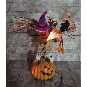Halloween Fiber Optic Tree 16" Light Changing Pumpkin Ghost Bat Fall Table Decor